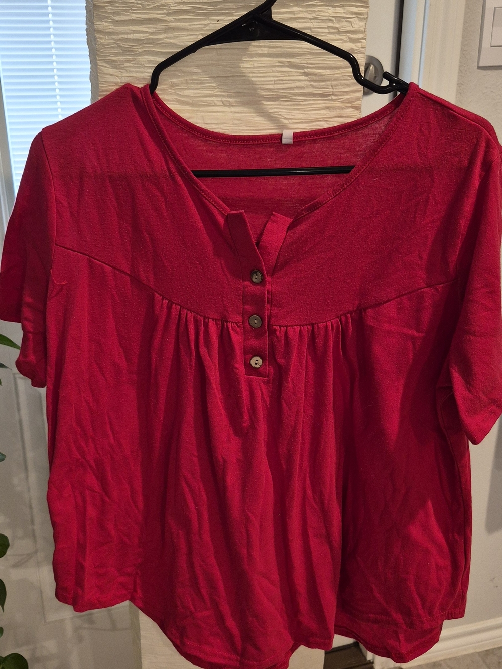 Source Unknown Bright Red Short-Sleeve Button Yoke Tee
